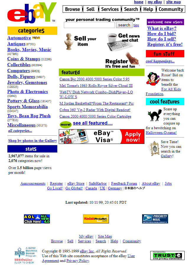 eBay en 1999 : « your personal trading community »